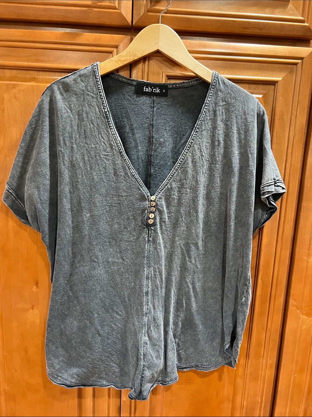 fab'rik Washed Charcoal V-Neck Short Sleeve Shirt